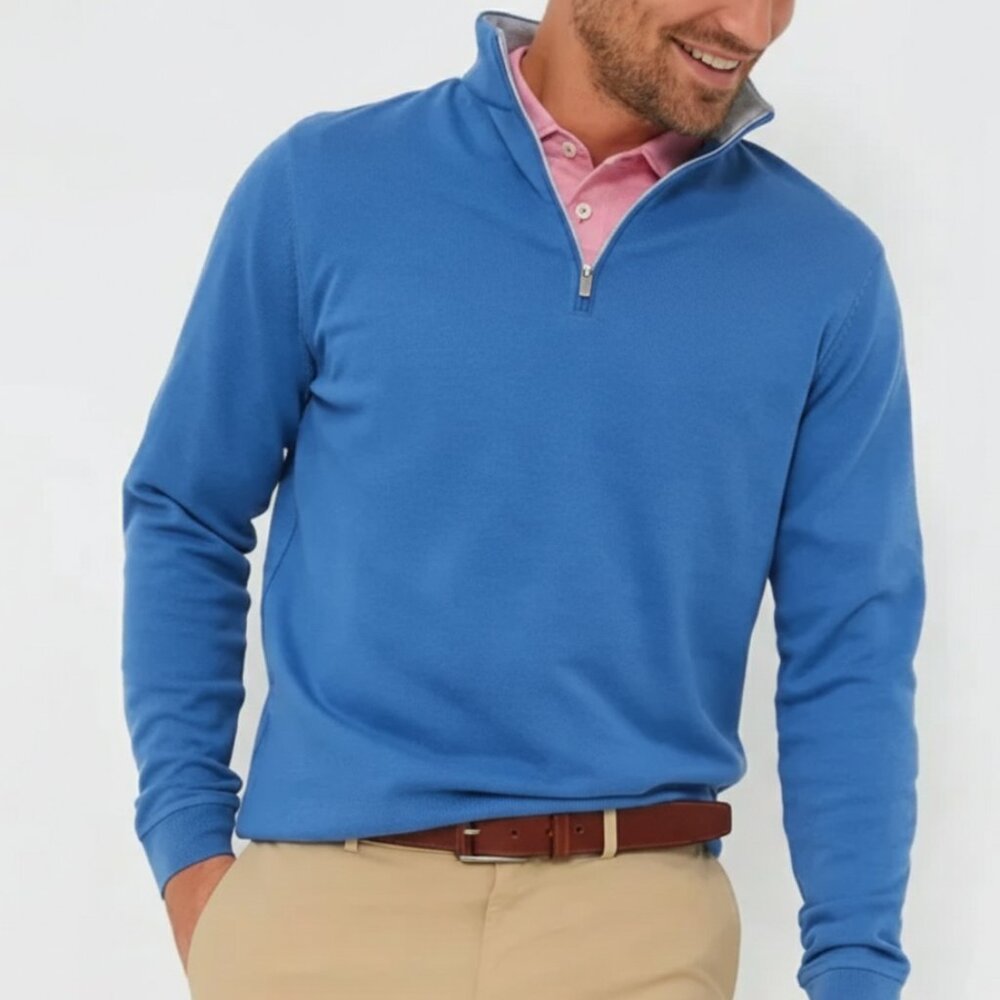 Peter Millar Crown Comfort Quarter Zip Pullover Cape Blue Small
